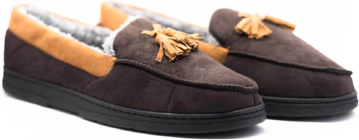 Mens Moccasins Loafers Faux Suede Sheepskin Fur Lined Winter Slippers Shoes Size...