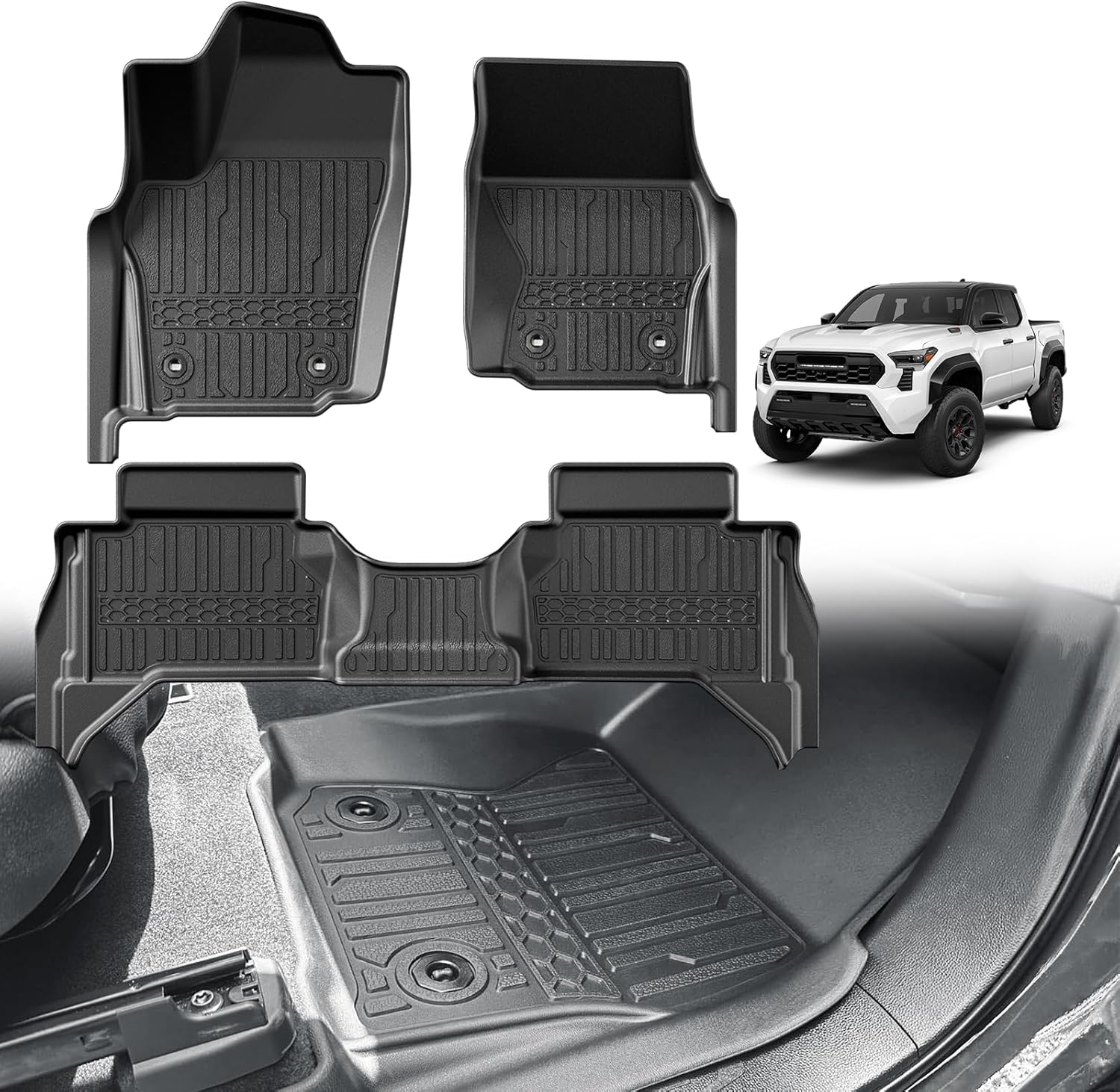 TripleAliners Floor Mats All Weather Liners Compatible with 2024 2025 Toyota Tac...