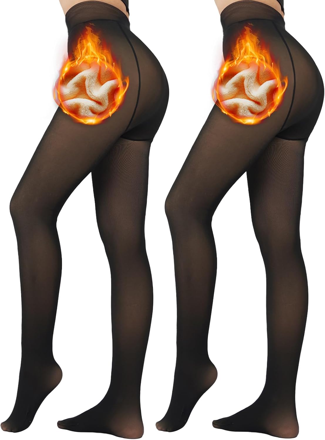 2 Pack Fleece Lined Tights Sheer Winter - Fake Translucent Tights Winter Thick W...