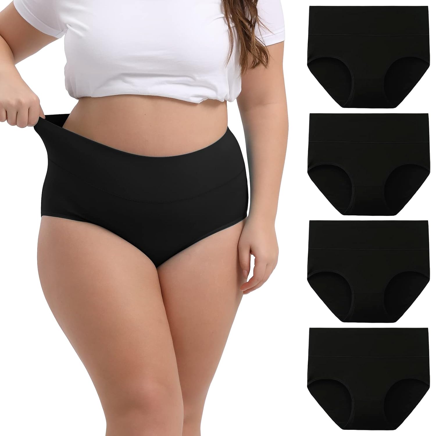 INNERSY Women's Plus Size XL-5XL Cotton Underwear High Waisted Briefs Panties 4-...