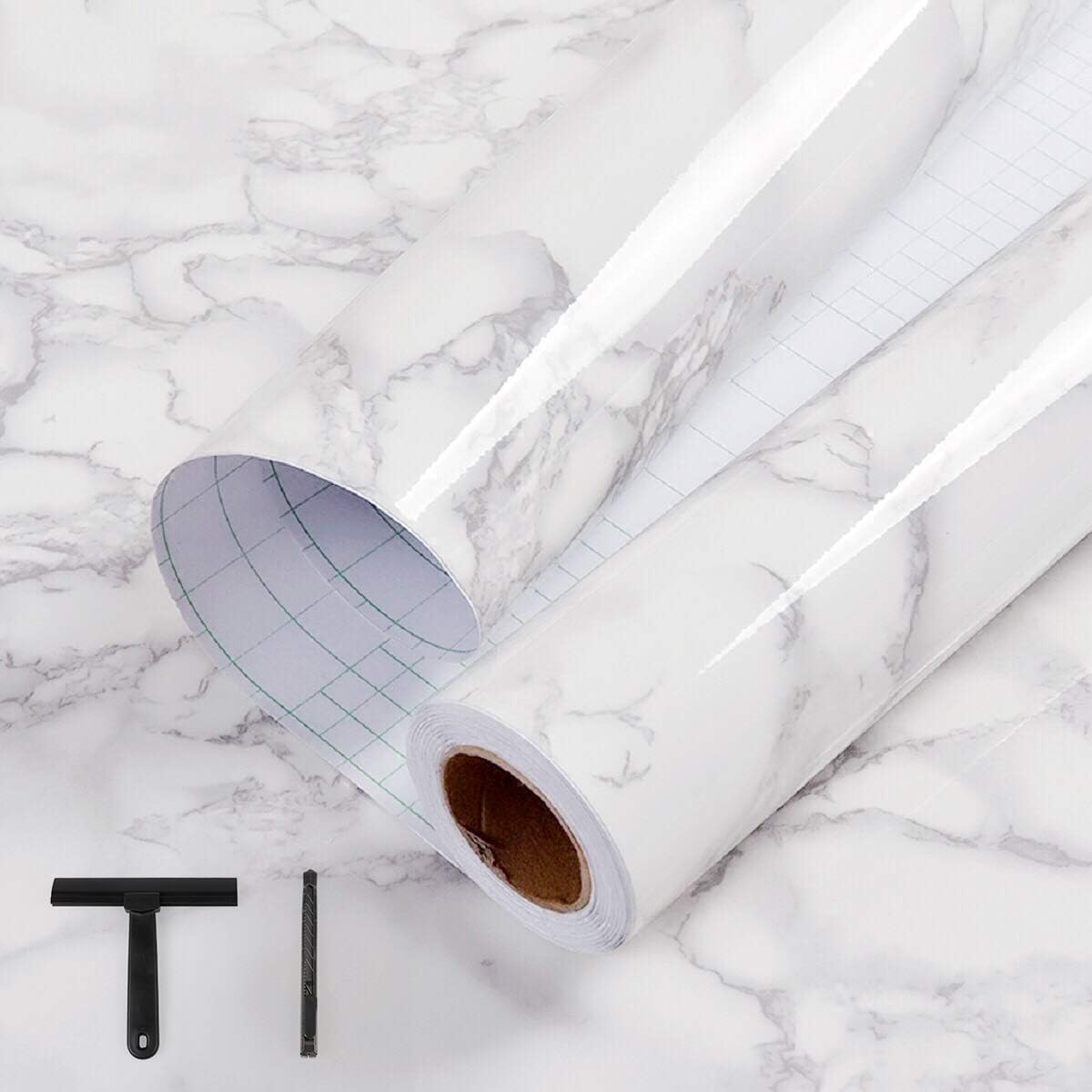 practicalWs White/Grey Marble Contact Paper 23.6" x 118", Marble Wallpaper Peel...