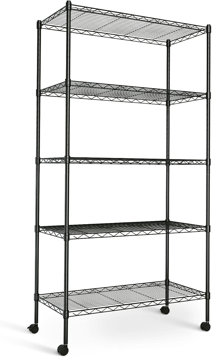 Simple Deluxe 5-Shelf Wire Shelving Unit,Metal Shelf Organizer with Wheels,Heavy...