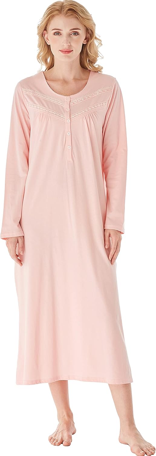 Keyocean Nightgowns for Women, Soft Cotton Comfortable Lightweight Long-Sleeve L...