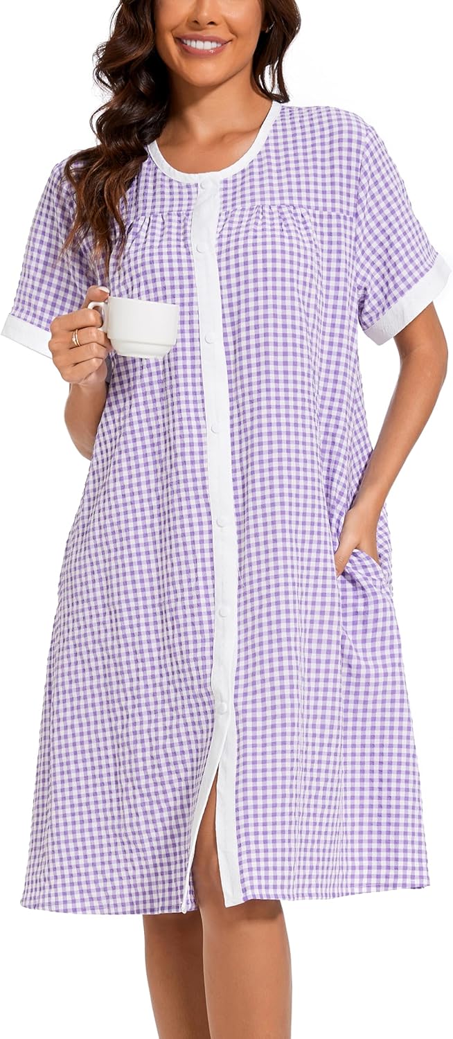 YOZLY House Dress for Women Short Sleeve House Coats Dusters Robe Moomoo nightgo...