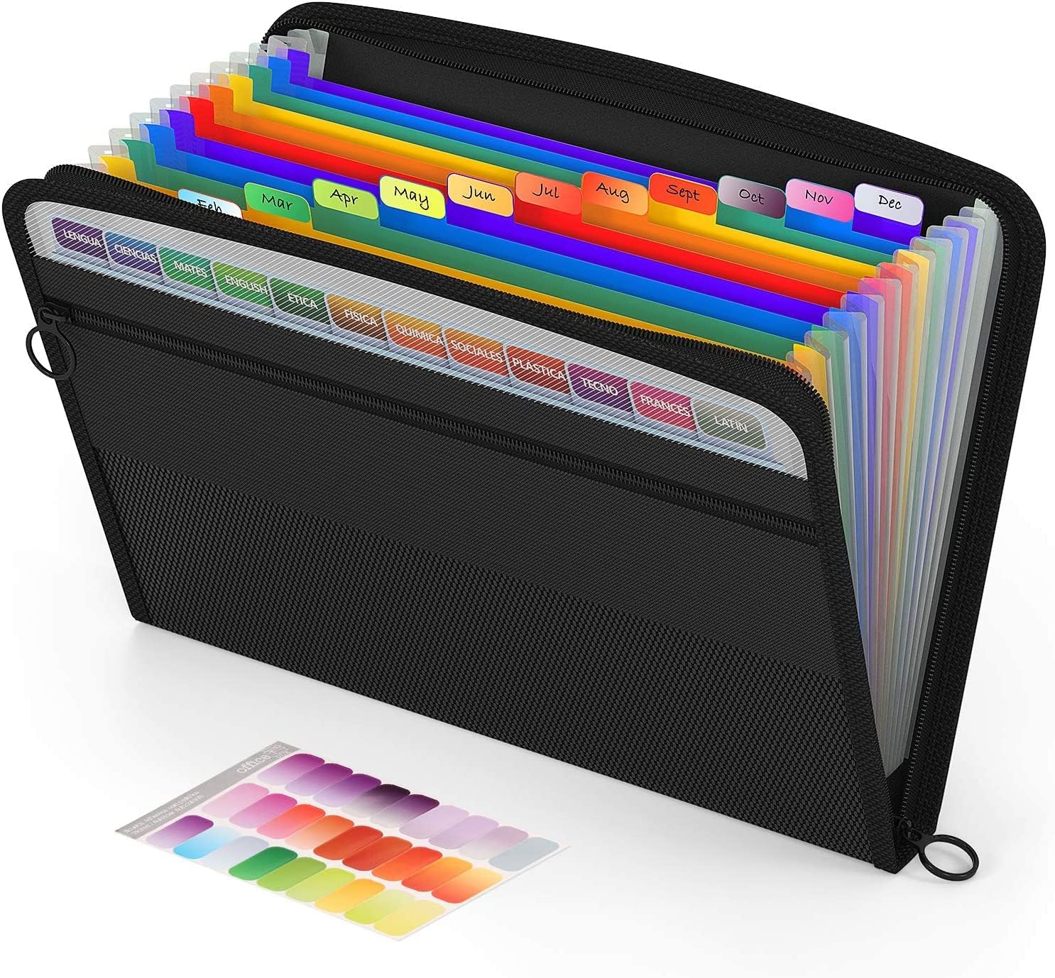 ABC life Expanding File Organiser with Mesh Bag/Zipper Closure,13 Pockets A4 Rai...
