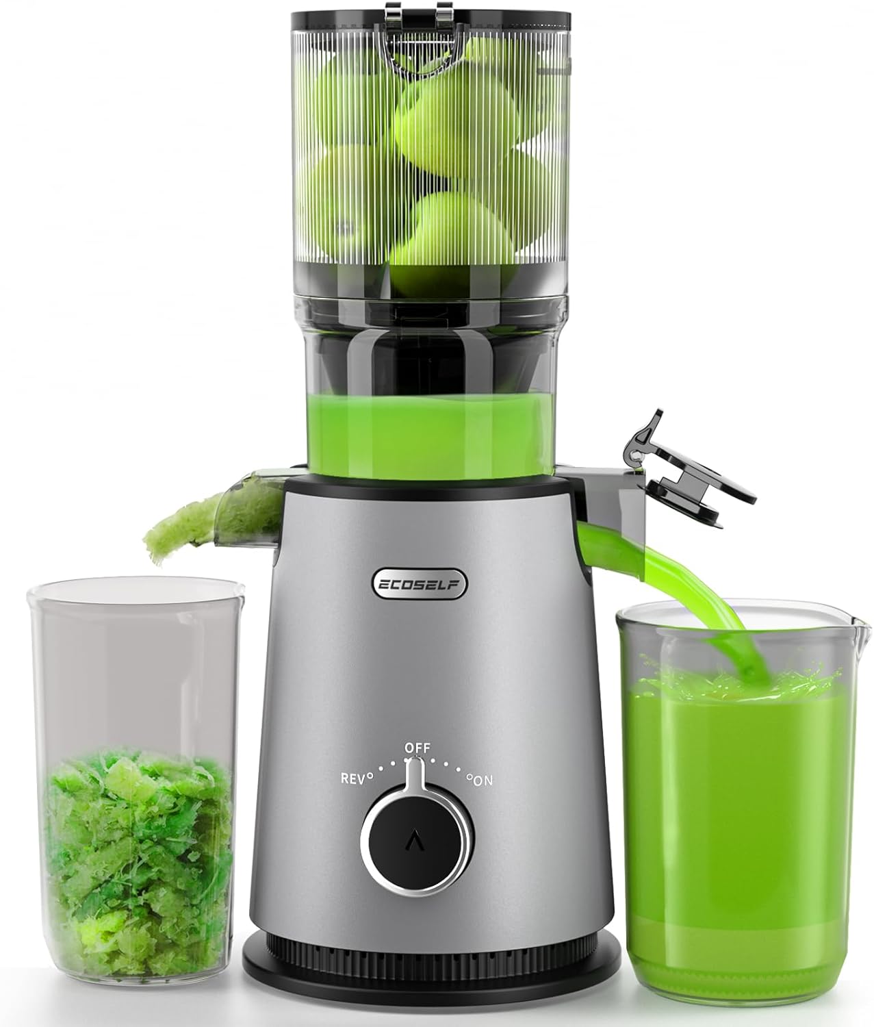 Cold Press Juicer, ECOSELF Slow Masticating Juicer with 4.35" Large Feed Chute F...