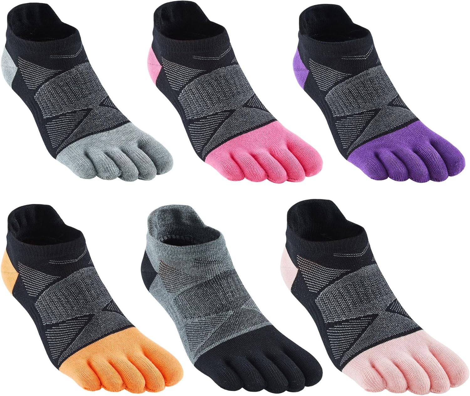 Women Toe Socks 5 Finger Cotton Wicking Athletic 6 Pack 3 Pack One Size Color 18