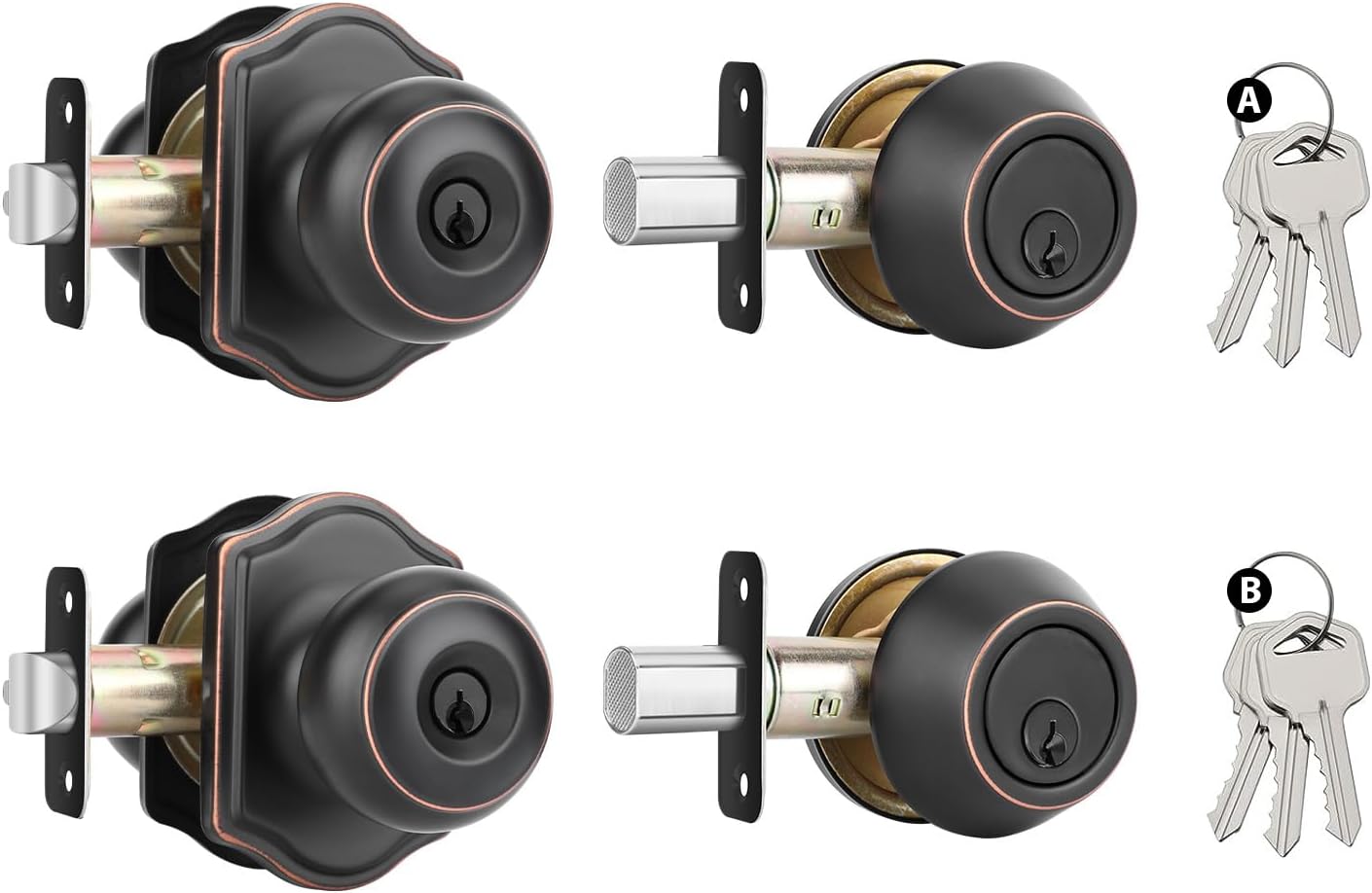 goldenwarm 2 Pack Exterior Deadbolt and Door Knob Set, Oil Rubbed Bronze Entry D...