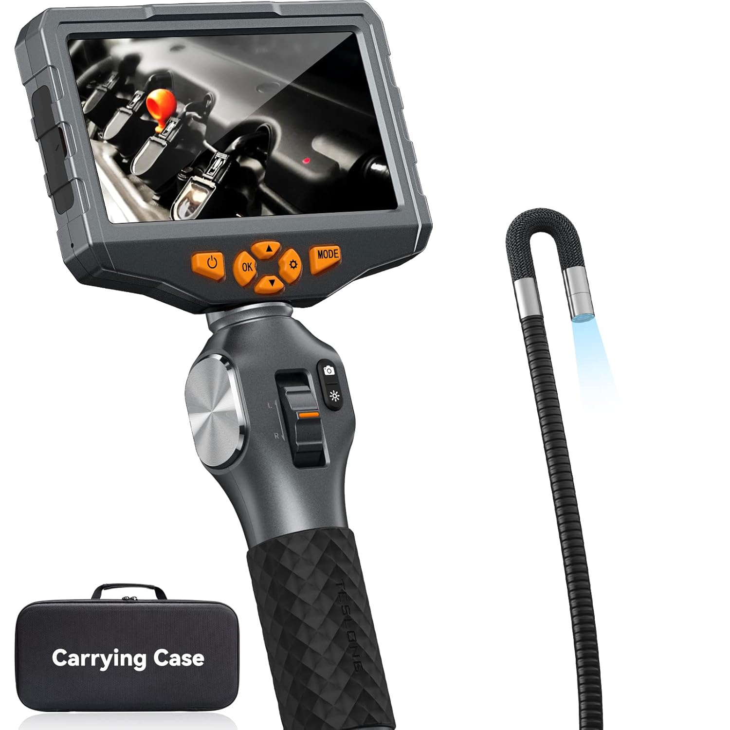 Two-Way Articulating Borescope with Light, Teslong 5-inch IPS Endoscope Inspecti...
