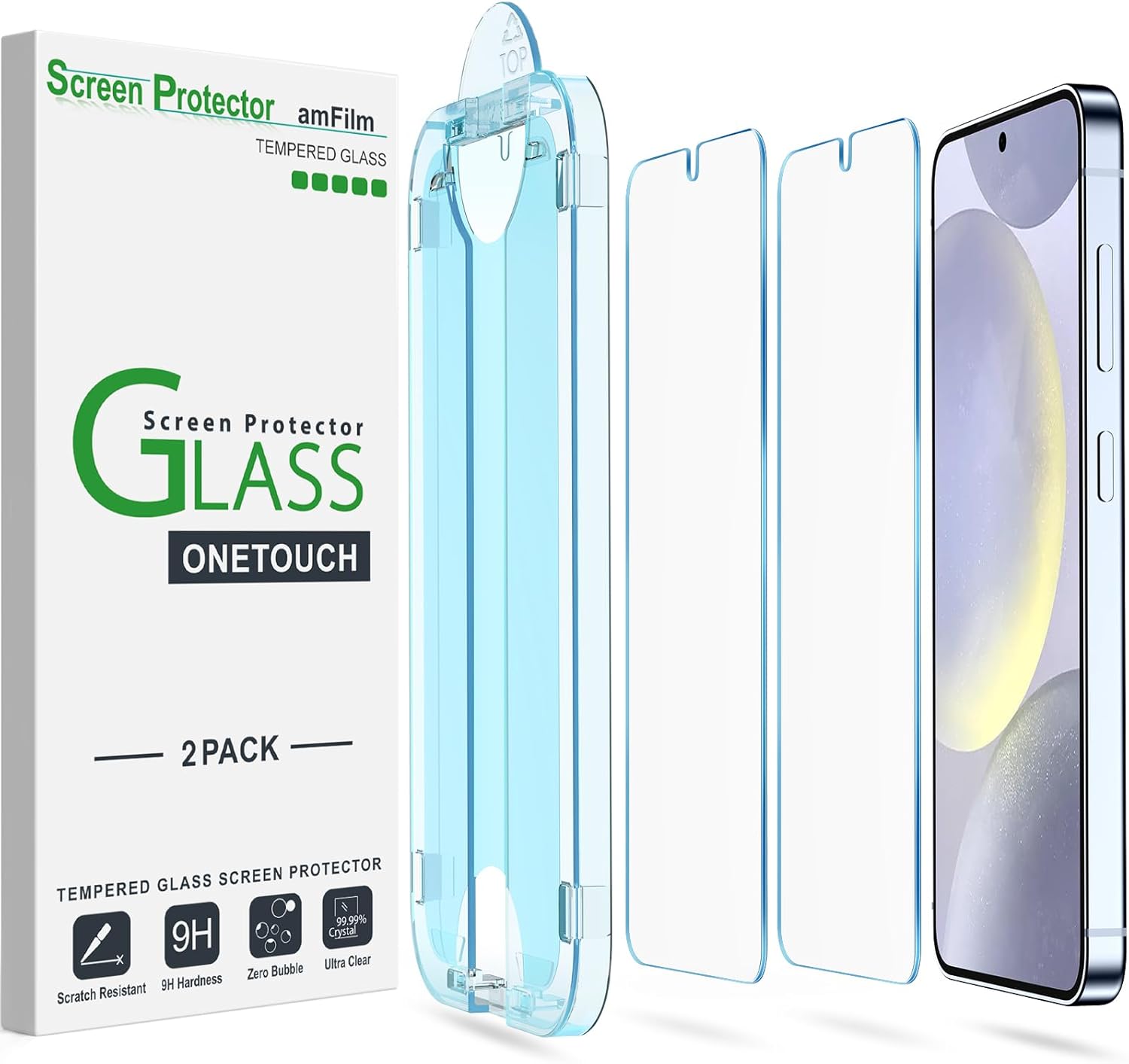 amFilm 2 Pack OneTouch Tempered Glass Screen Protector for Samsung Galaxy S24 Pl...
