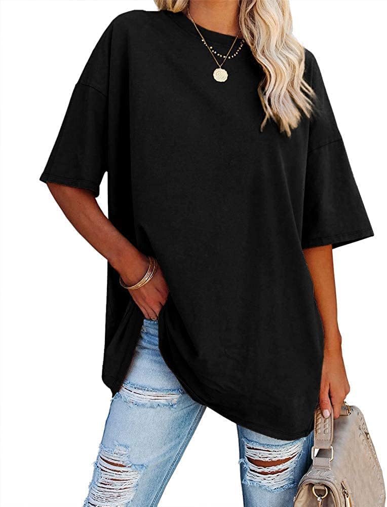 Fisoew Women's Oversized T Shirts Tees Half Sleeve Crew Neck Cotton Tunic Tops M...