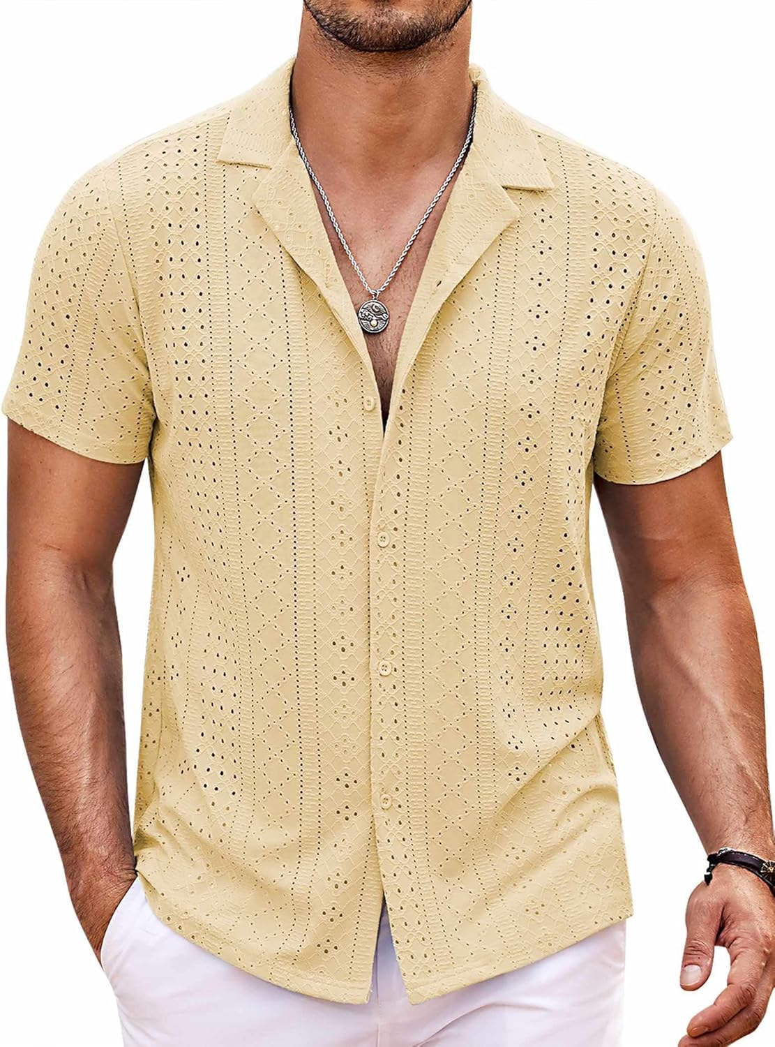 COOFANDY Mens Beach Shirt Short Sleeve Button Down Shirts Casual Cuban Collared...