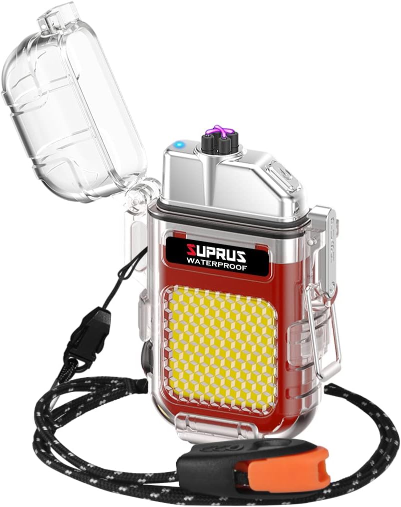 SUPRUS Waterproof Lighter, 3 Modes Flashlight Windproof Double Arc Electric Ligh...