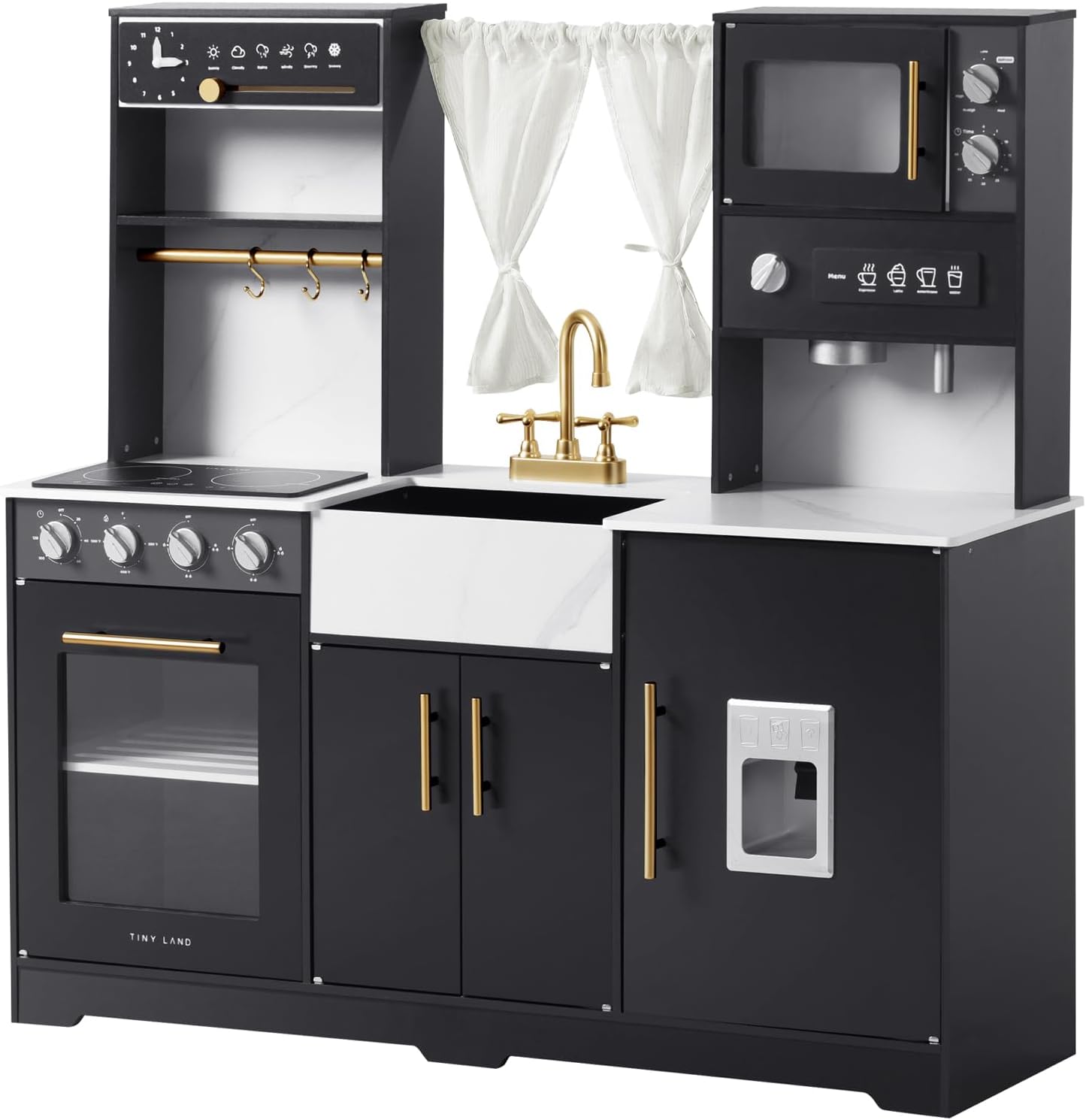 Tiny Land Play Kitchen for Kids, Wooden Play Kitchen Sets for Girls and Boys, Ne...