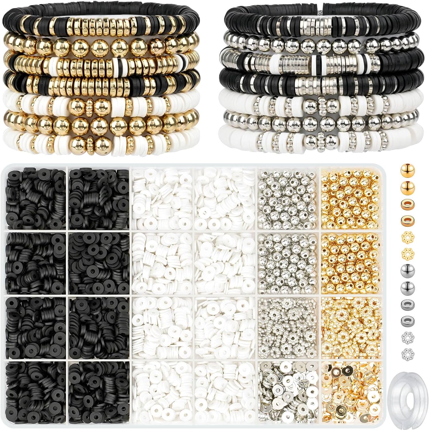 Gionlion 3000 Pcs Clay Beads Bracelets for Women, Bracelet Making kit Golden Bea...