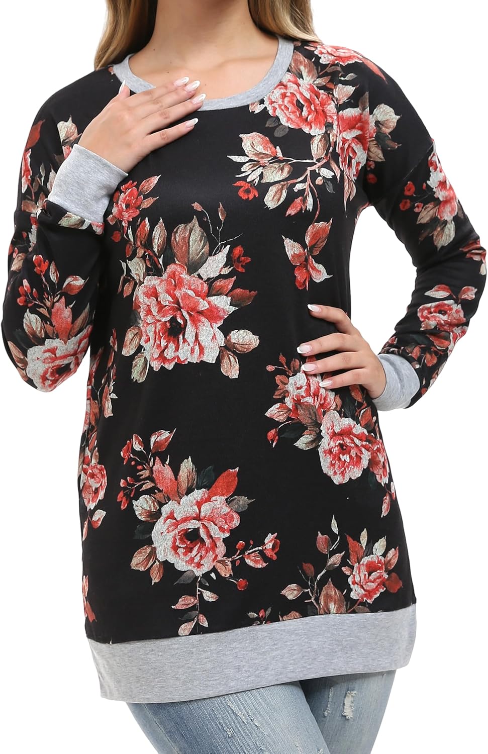 levaca Womens Loose Pullover Sweatshirts Tunic Tops for Leggings Hz511 Floral Bl...