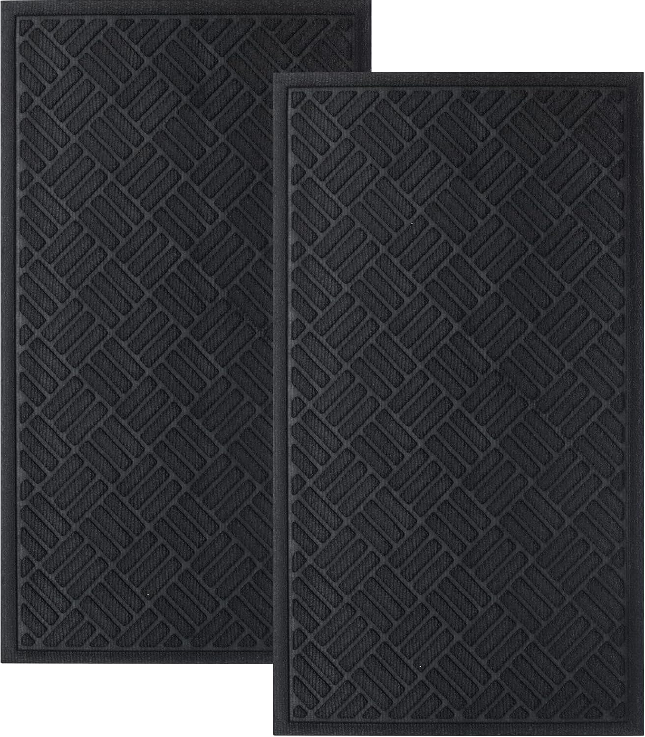 MATALL Door Mat Outside Entrance - 2 Pack Black Front Door Mat Outdoor Welcome M...