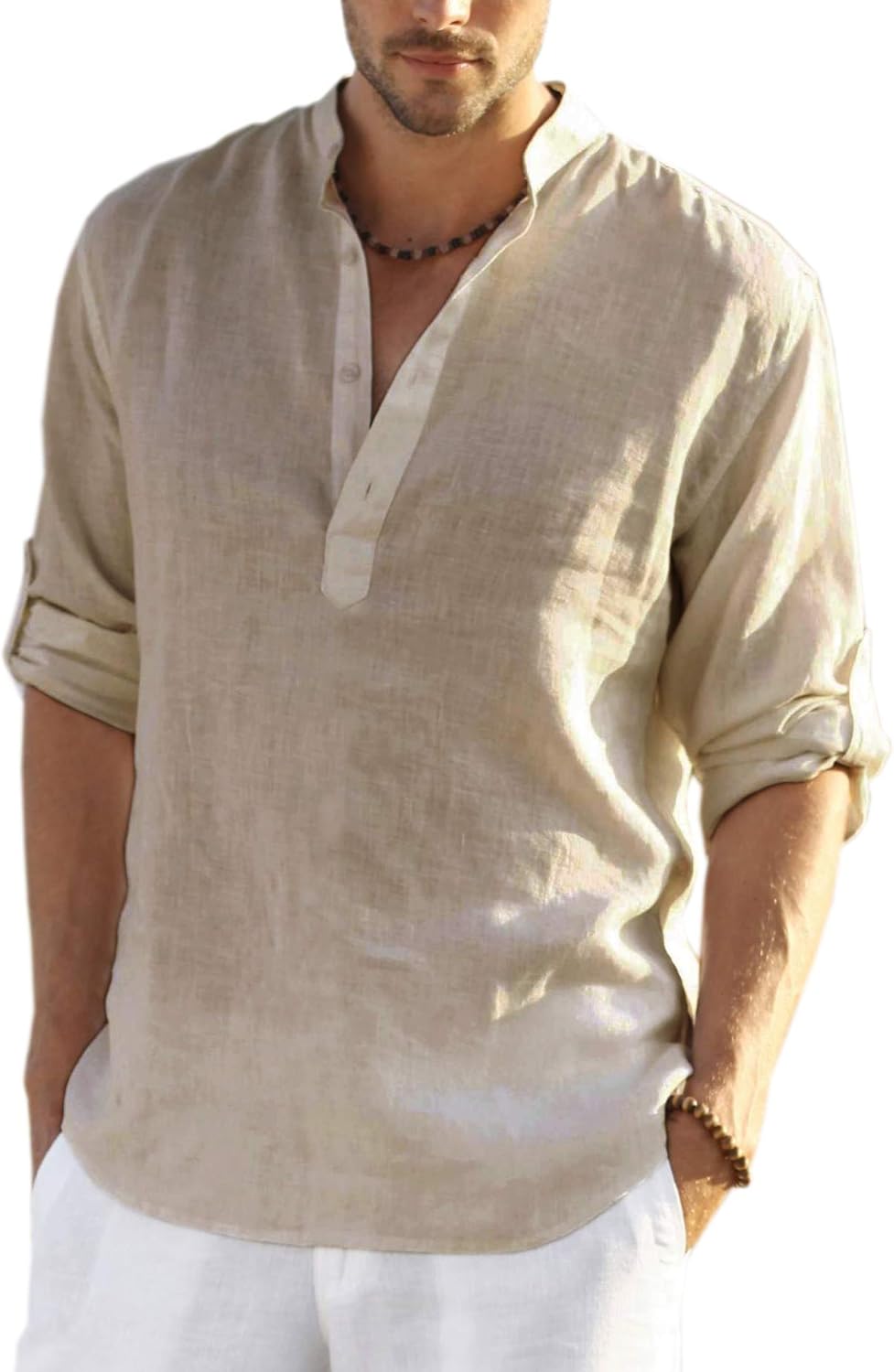 COOFANDY Men's Cotton Linen Henley T-Shirts Long Sleeve Hippie Casual Beach T-Sh...