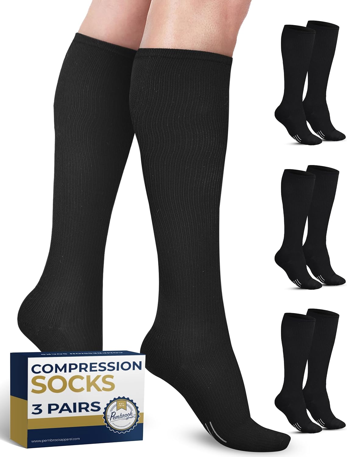 Pembrook Light Compression Socks for Women & Men - 3 Pairs | Compression Socks f...