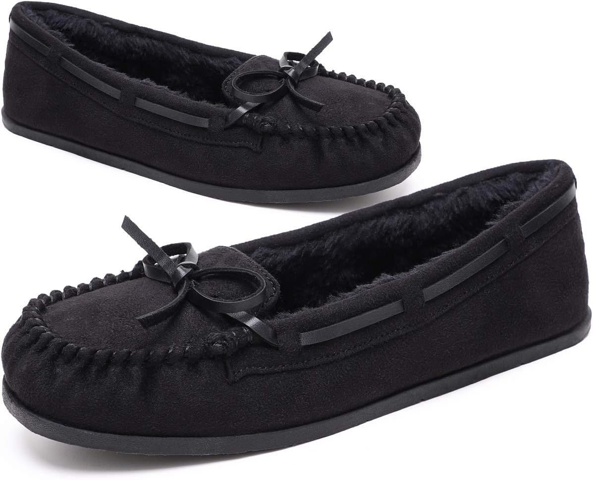 KOLILI Womens Faux Fur Moccasin Slippers, Indoor Outdoor Warm & Cozy House Shoes...