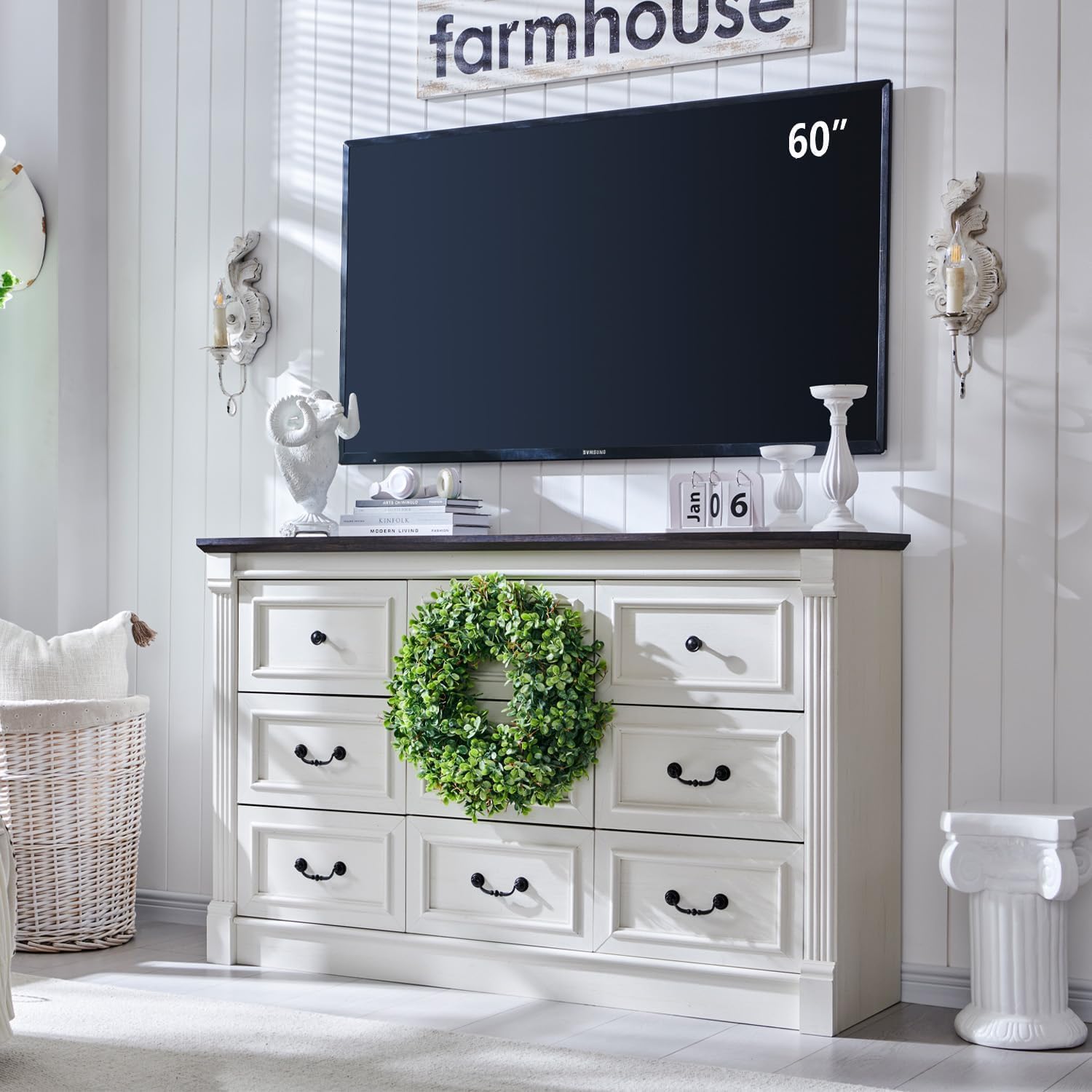 Farmhouse 9 Drawers Dresser for Bedroom, 55" Wide Large Dressers & Chests of Dra...