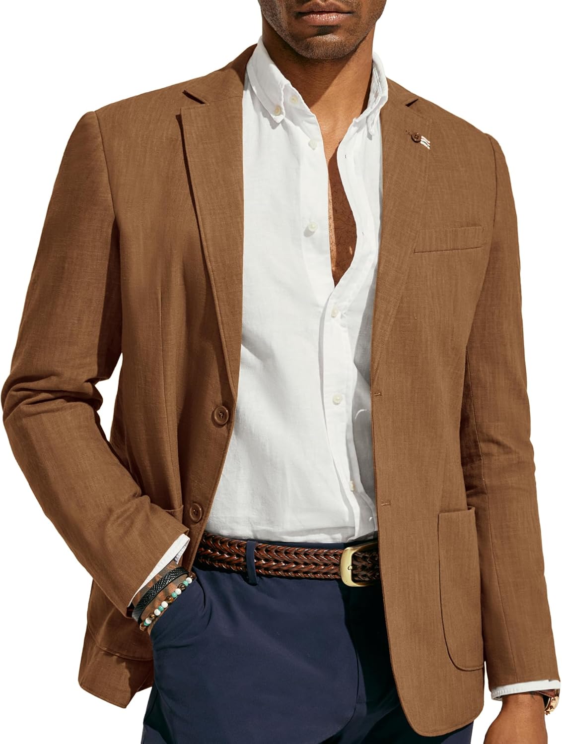 PJ PAUL JONES Mens Blazer Casual Cotton-Linen Sport Coat Lightweight 2 Button Un...