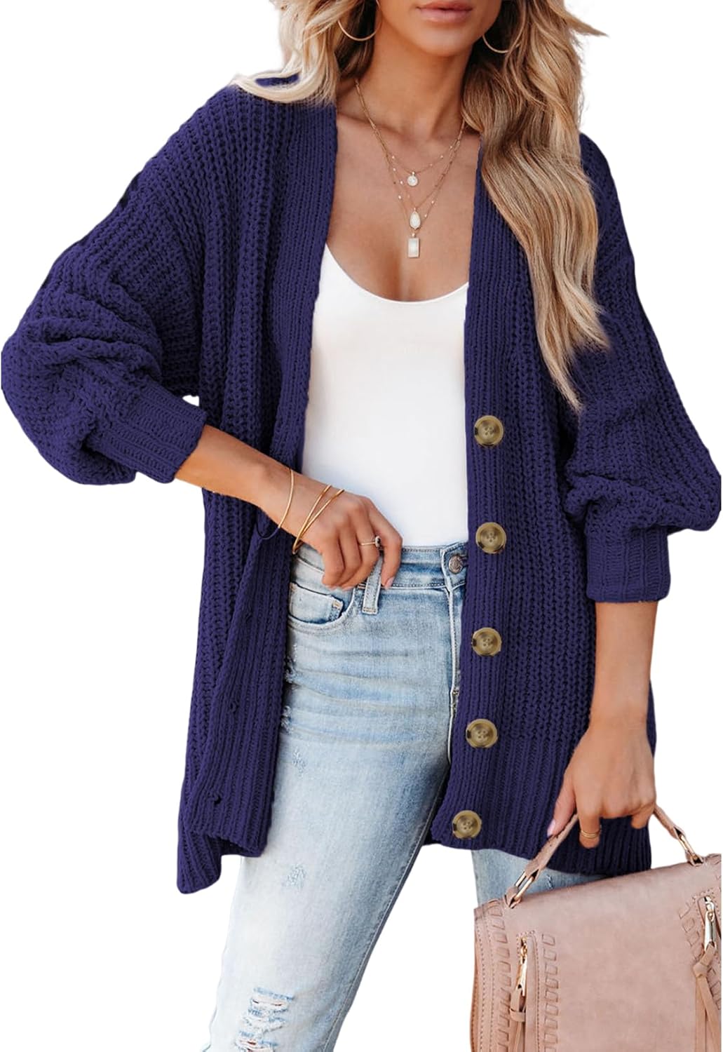SHEWIN Women's Casual Long Sleeve Button Open Front Lightweight Cardigan Soft Ca...