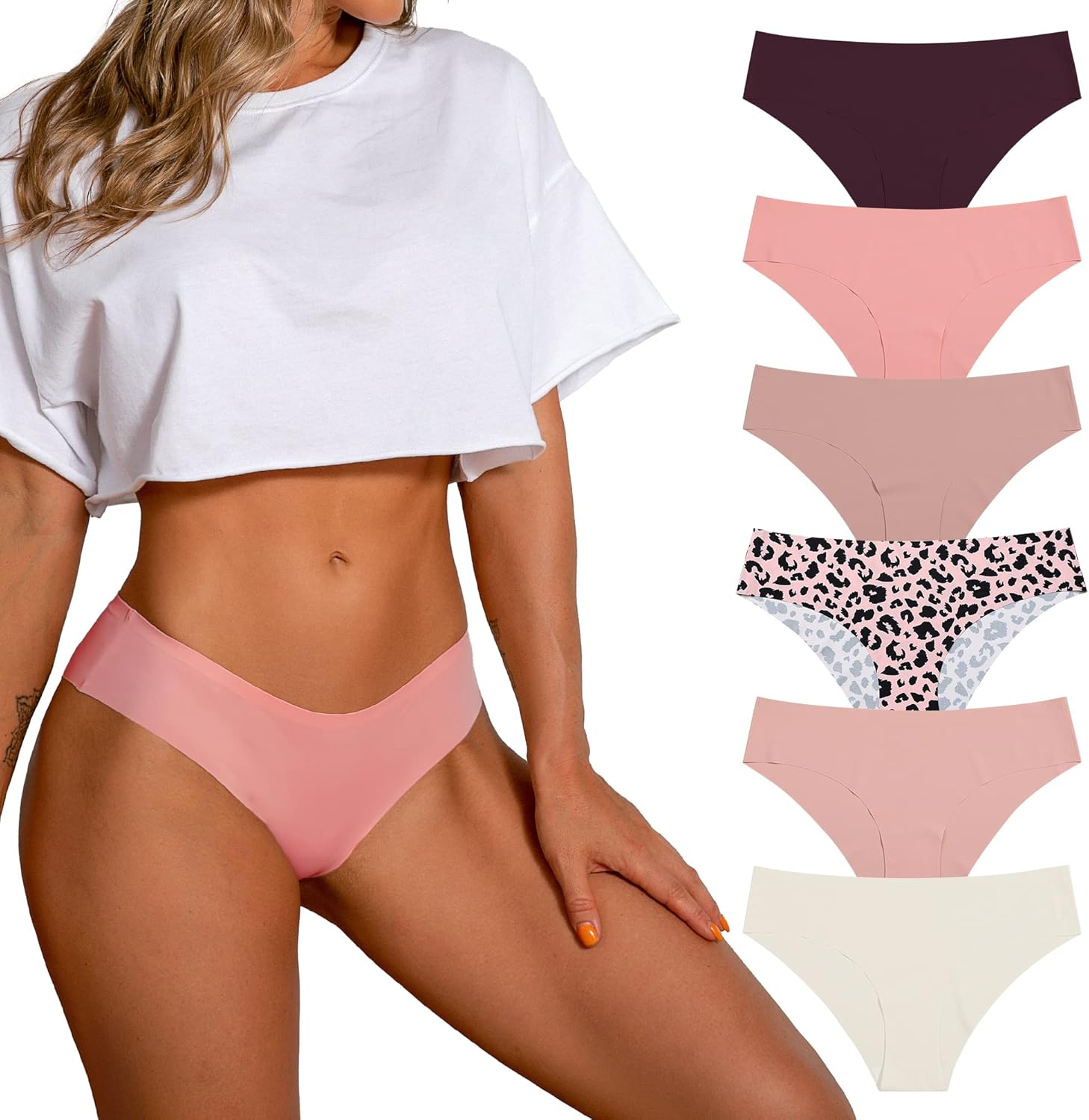SHARICCA Women Seamless Cheeky Bikini No Show Panties Ladies Invisible Breathabl...
