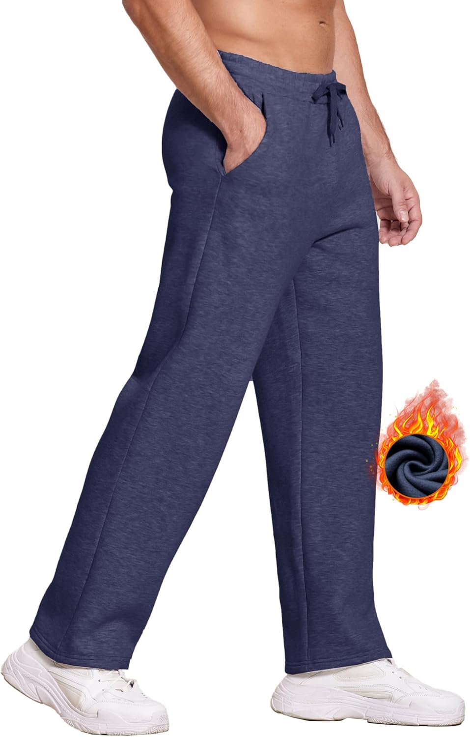 Deyeek Men's Fleece Lined Sweatpants Open Bottom Straight Leg Sweat Pants for Me...