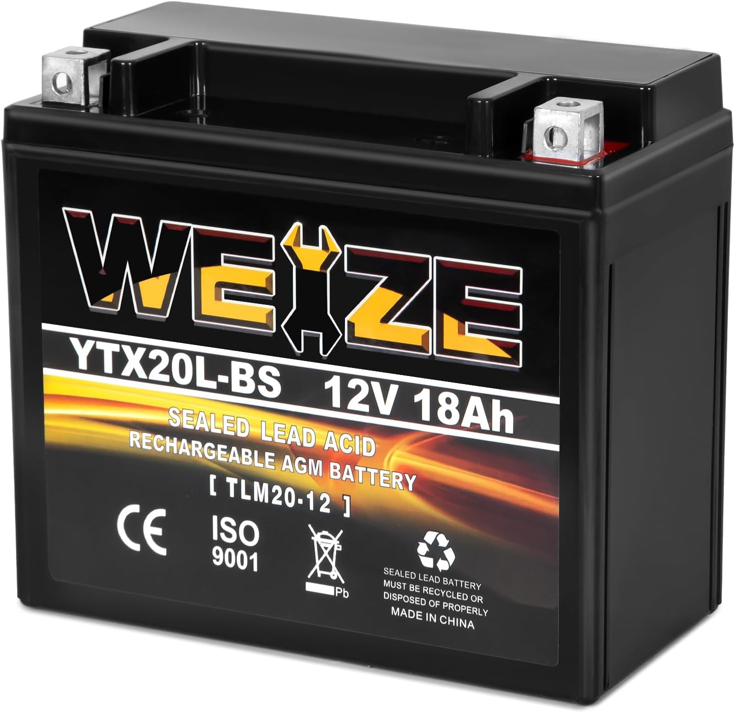 Weize YTX20L-BS High Performance Power Sports- Maintenance Free - Sealed AGM Bat...