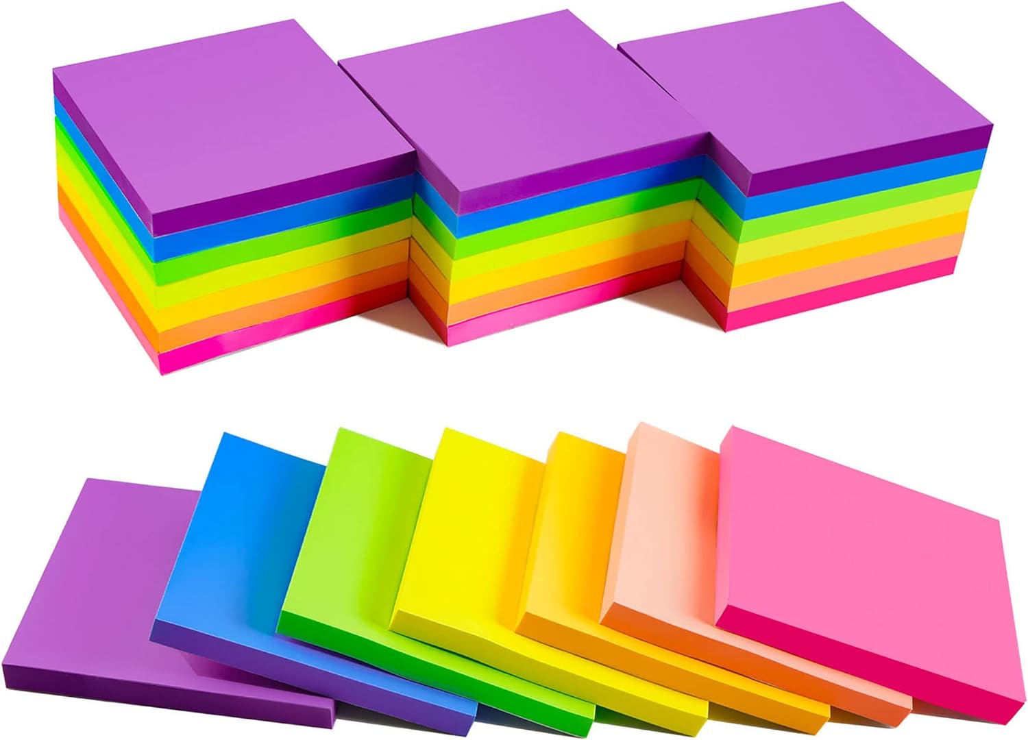 (28 Pack) Sticky Notes 76 x 76 mm, Bright Colorful Super Sticking Power Memo Pos...