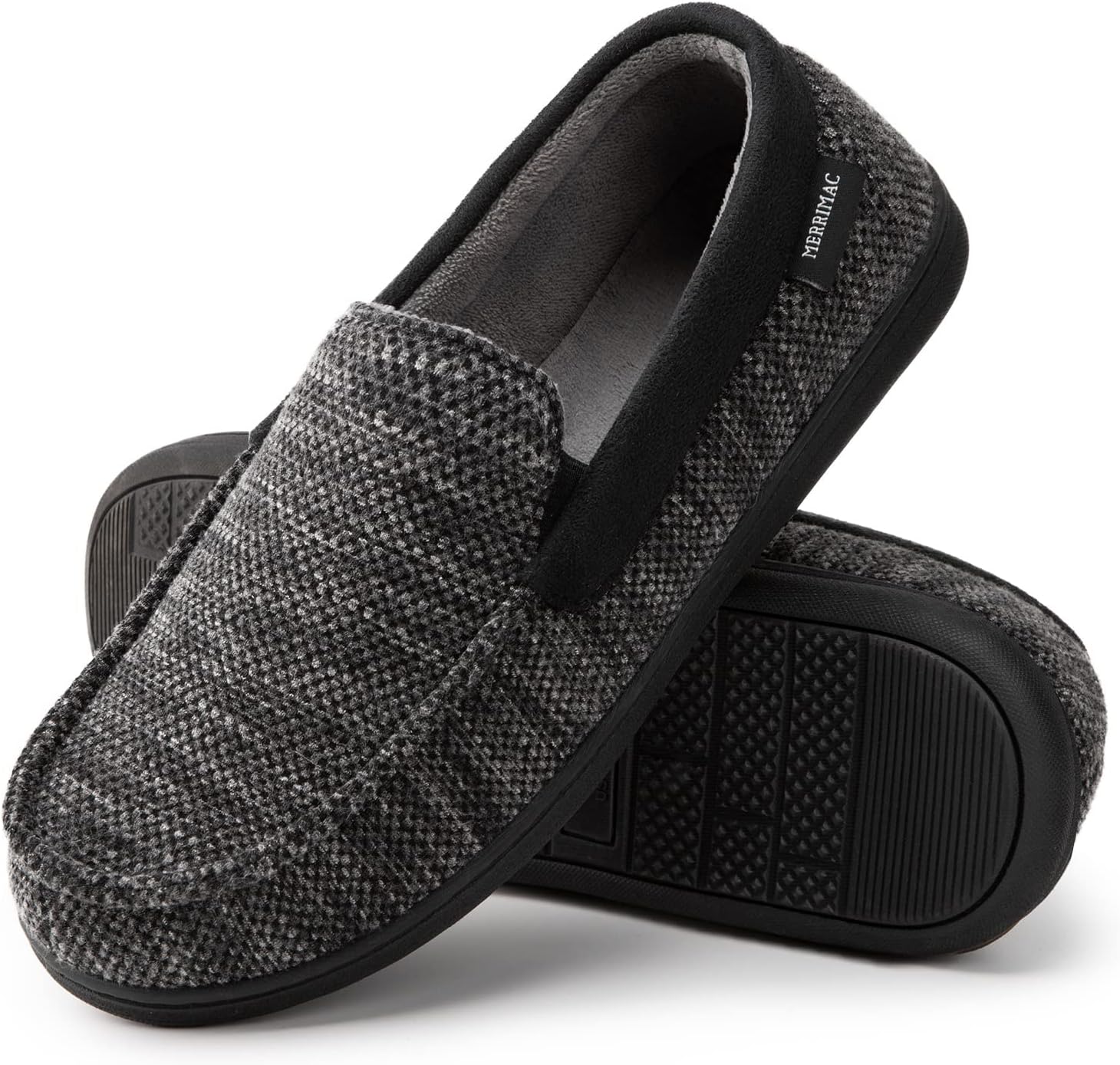 MERRIMAC Men's Breathable Moccasin Slippers with Removable Insole 7 UK Black
