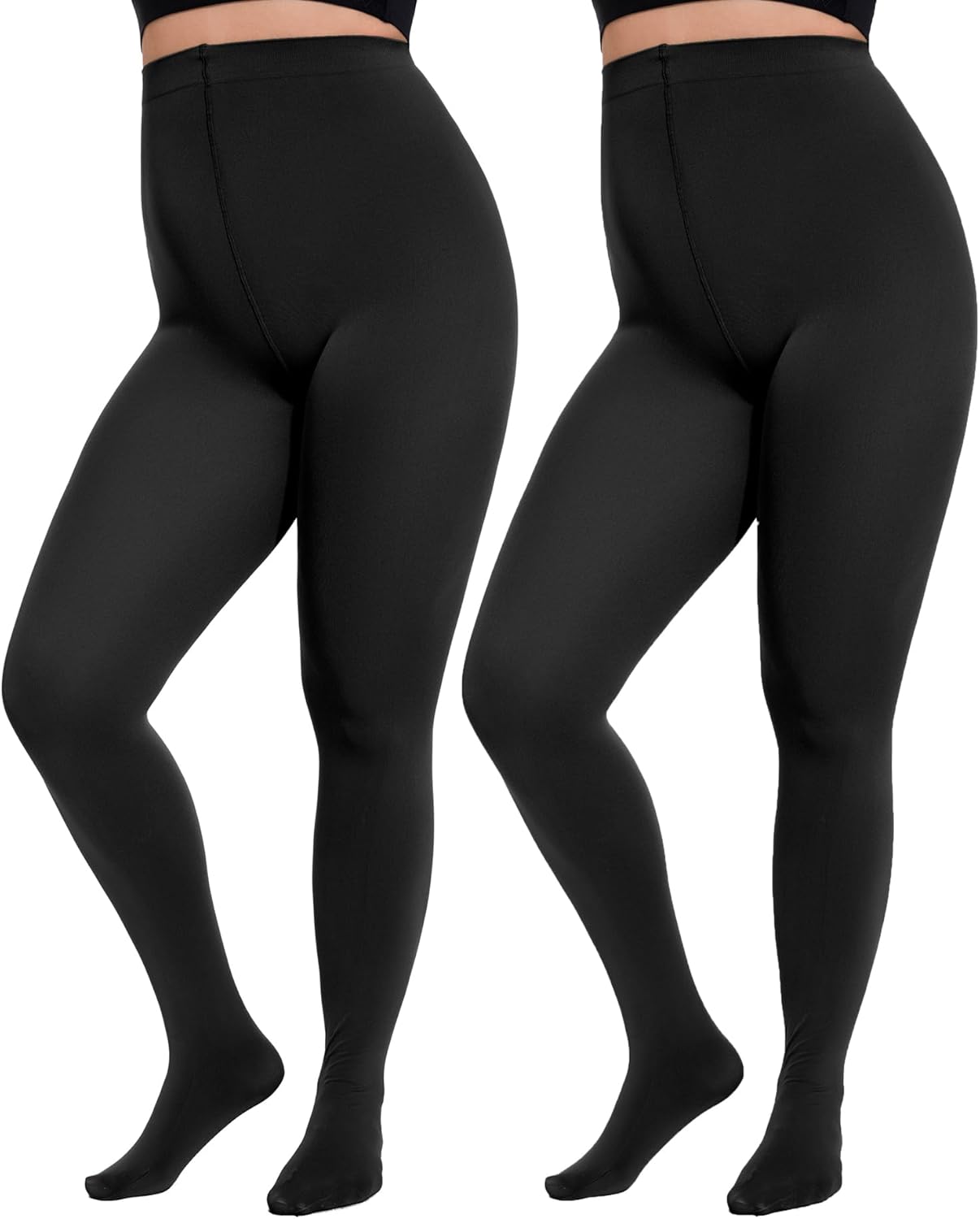 Citystl 2 Pairs Plus Size Tights for Women, 80D Opaque Black Tights, Solid Color...