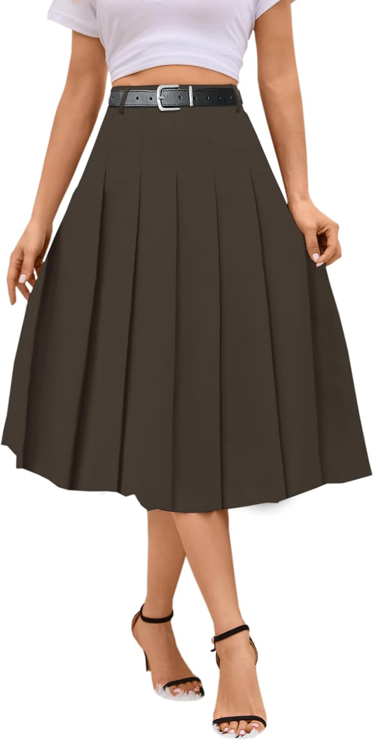 SANGTREE Women's Girls A-Line Long Pleated High Waist Fashion Skirt, School Unif...