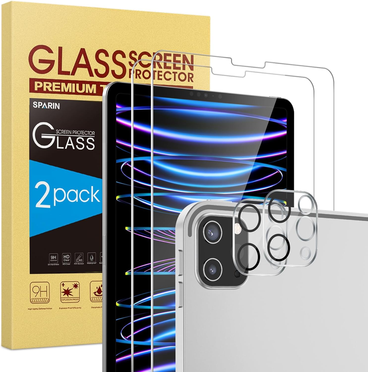 2+2 Pack SPARIN Screen Protector for iPad Pro 12.9 (2022/2021/2020) + Camera Len...