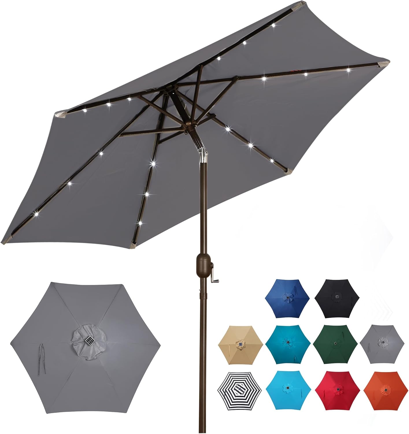 Blissun 7.5 ft Solar Umbrella, 18 LED Lighted Patio Umbrella, Table Market Umbre...