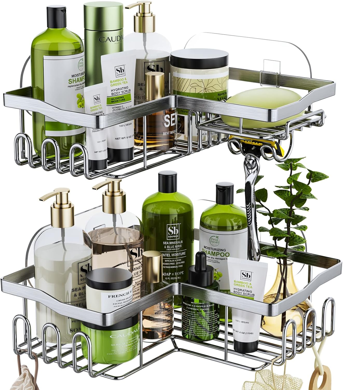 HapiRm Shower Caddy Shower Corner Shelves with 11 Hooks,Shower Organiser for Raz...