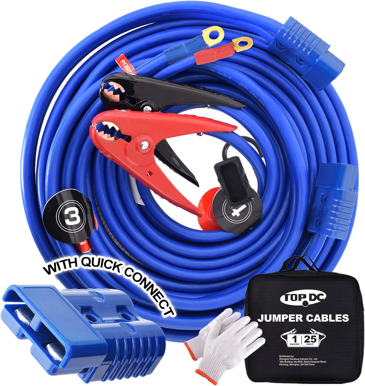 TOPDC Heavy Duty Automotive Booster Jumper Cables,1 Gauge 25 Feet 800A Booster C...