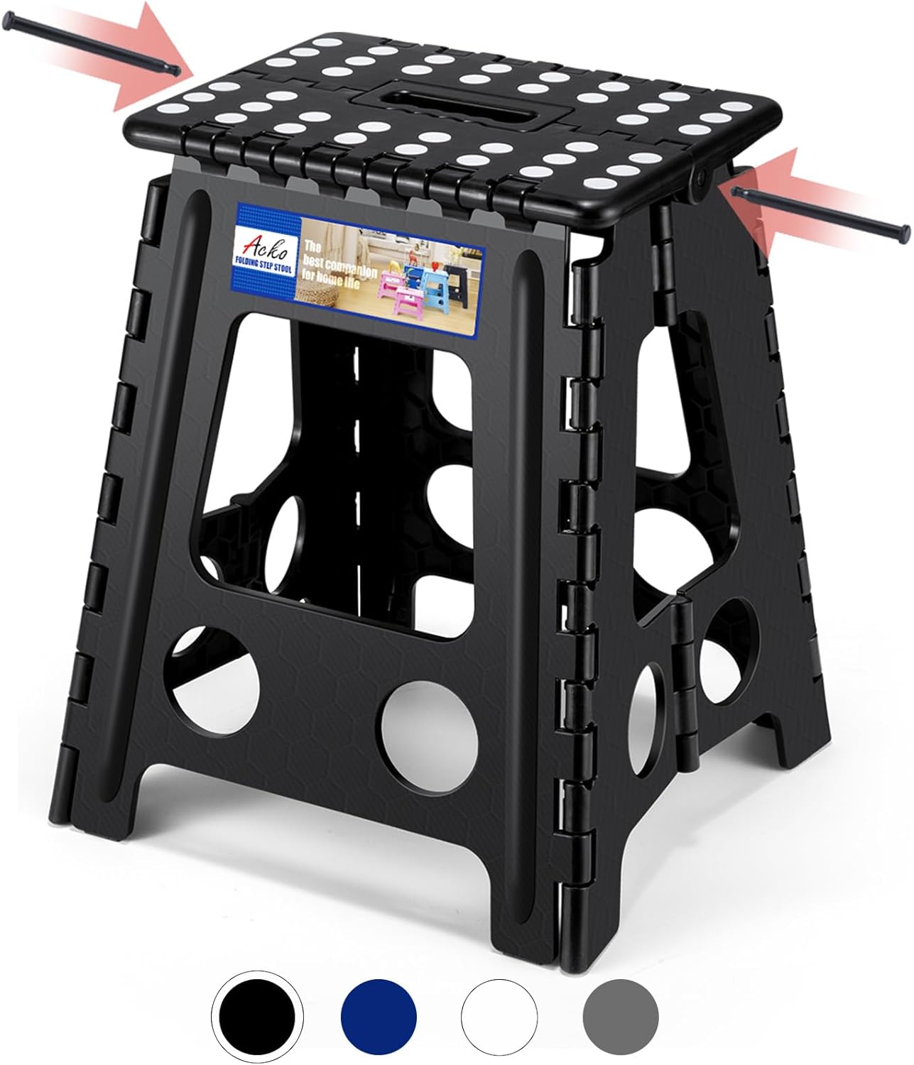 ACKO Folding Step Stool Foldable 16 Inch Stool 400 lbs Capacity,Plastic Stools f...