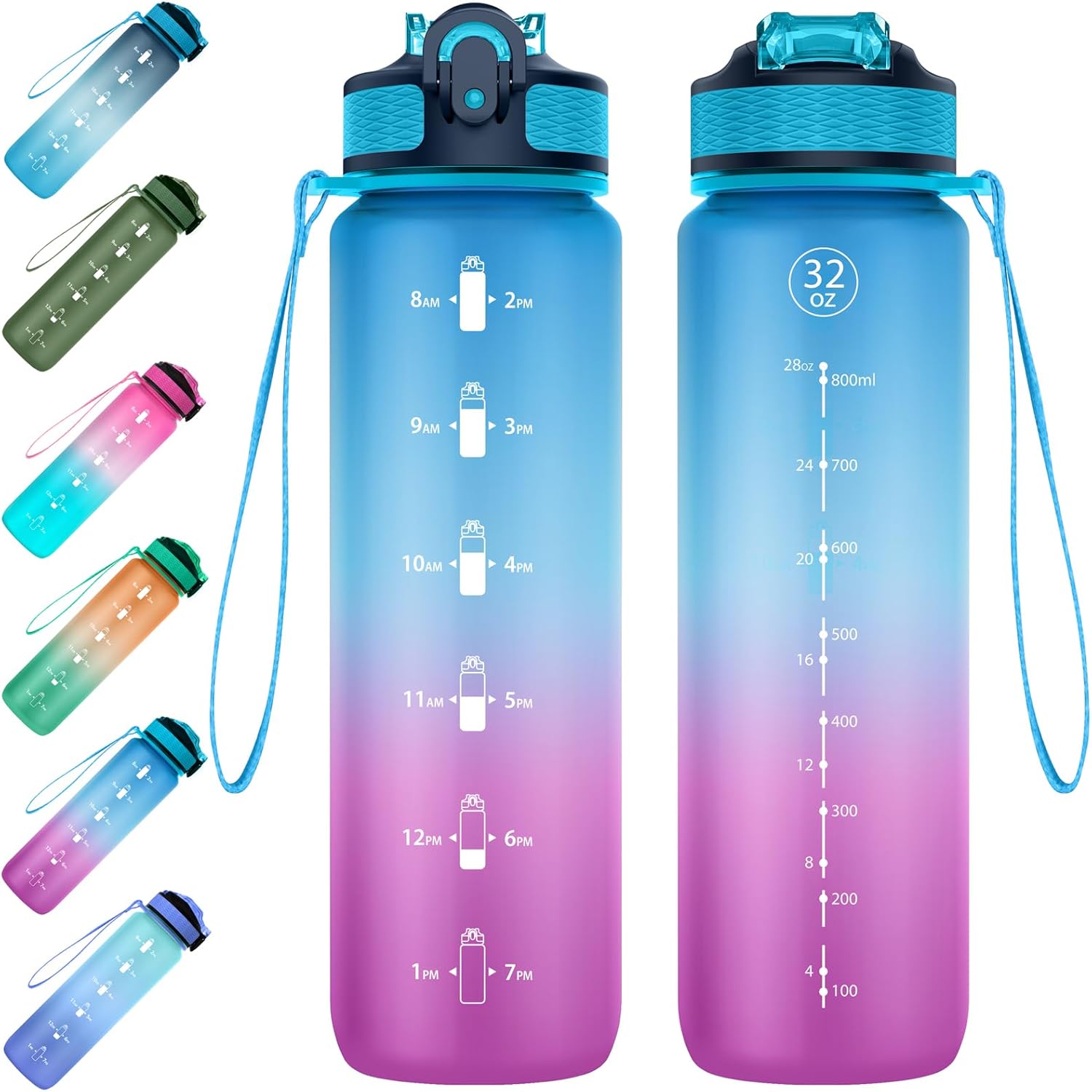 EYQ 1 L Water Bottle, 1 Litre Water bottle with Straw, Leak-Proof, Tritan BPA-Fr...
