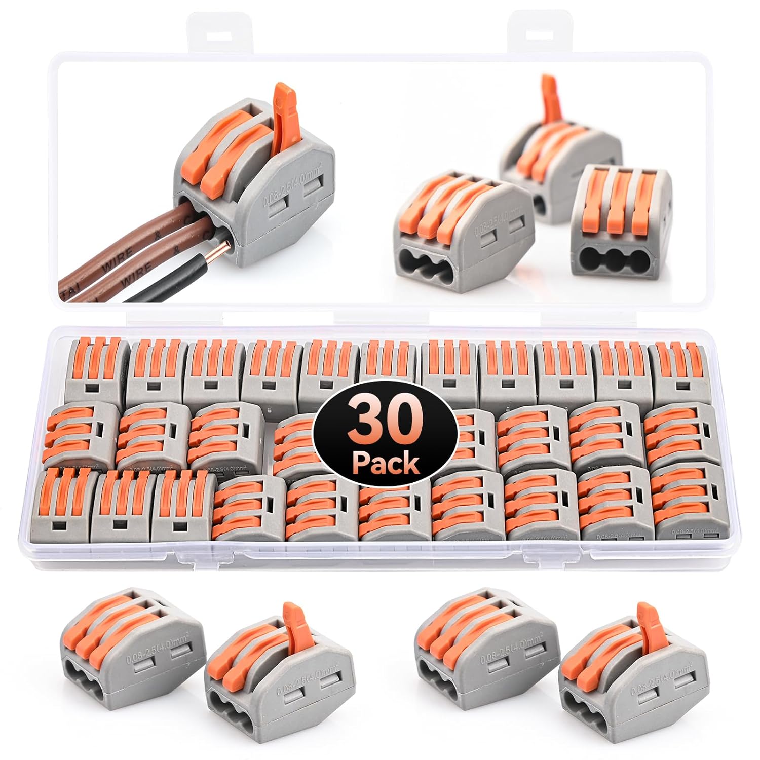 Preciva 30pcs Wire Connectors, Electrical Connectors Blocks, 3 Way Compact Cable...