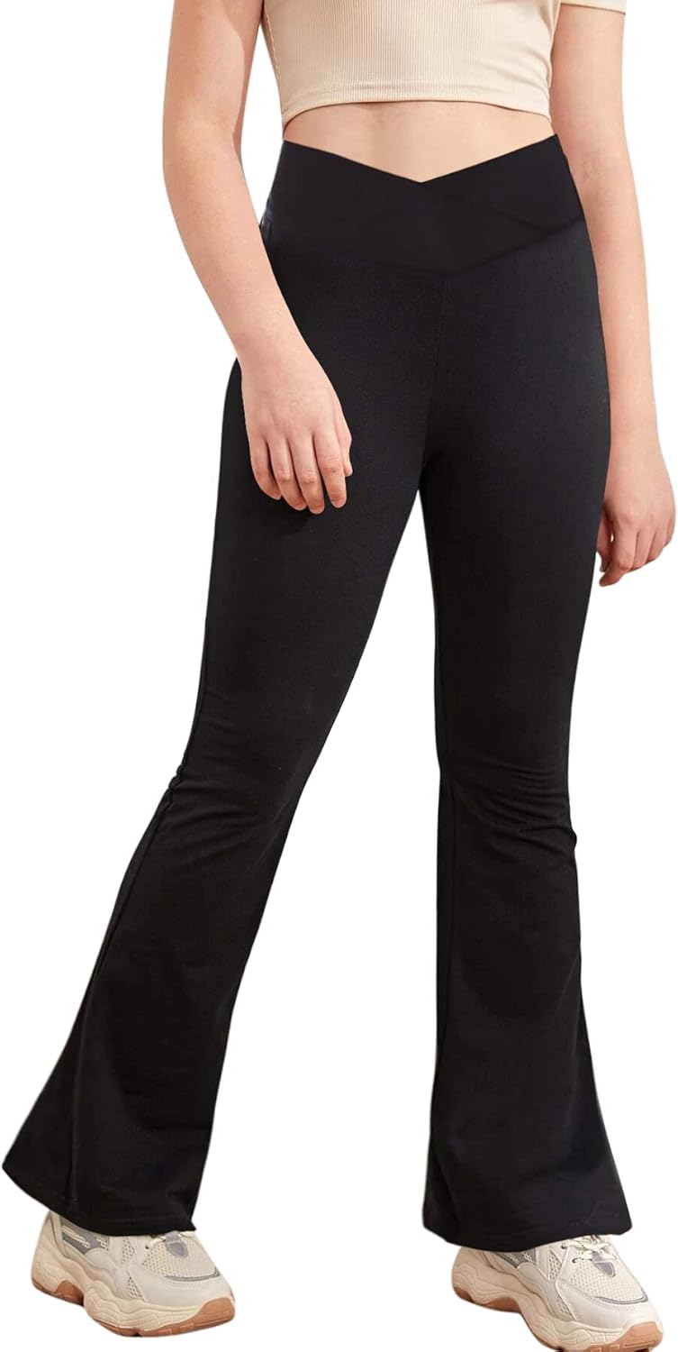 Girl's Leggings Cross High Waisted Flare Pants Yog...