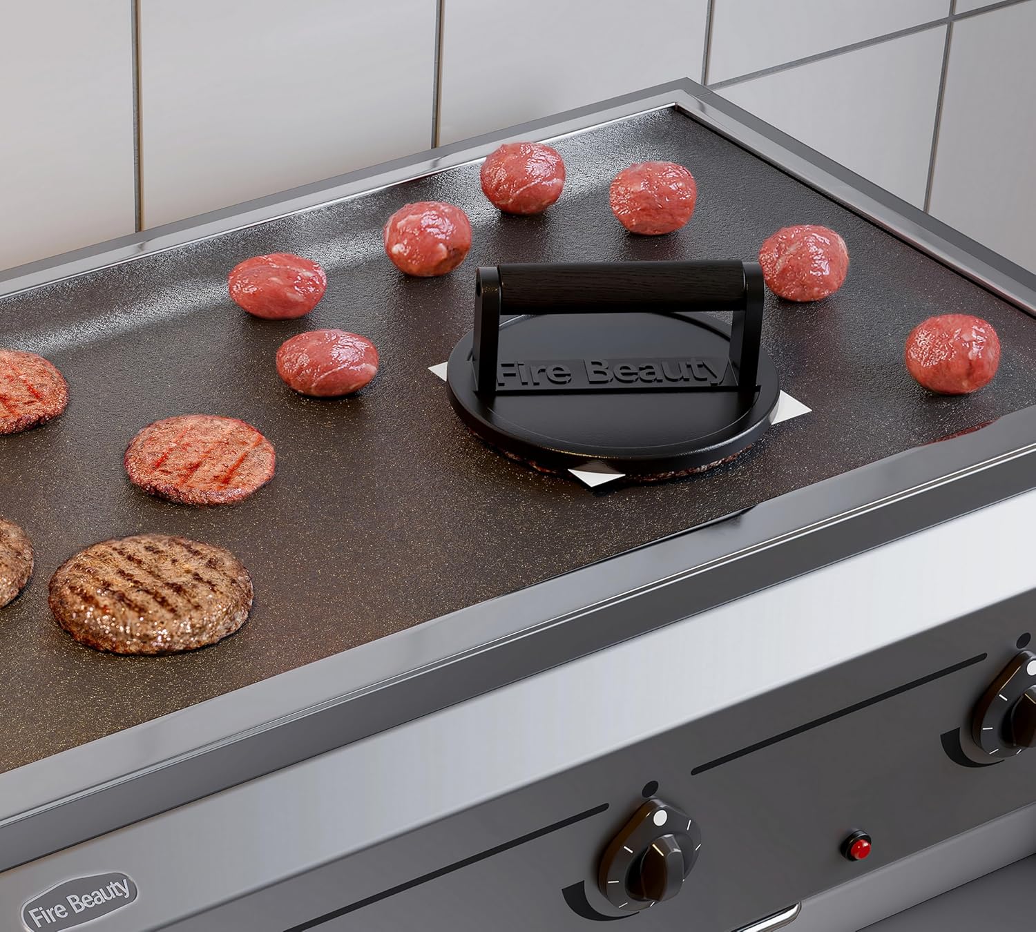 Fire Beauty Burger Press,6.5" Grill Press,Cast Iron Grill Press with Wood Handle...