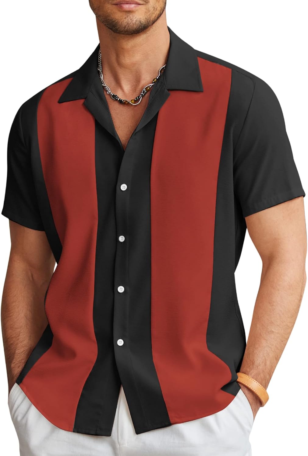 COOFANDY Men's Vintage Bowling Shirt Short Sleeve Button Down Summer Cuba Beach...