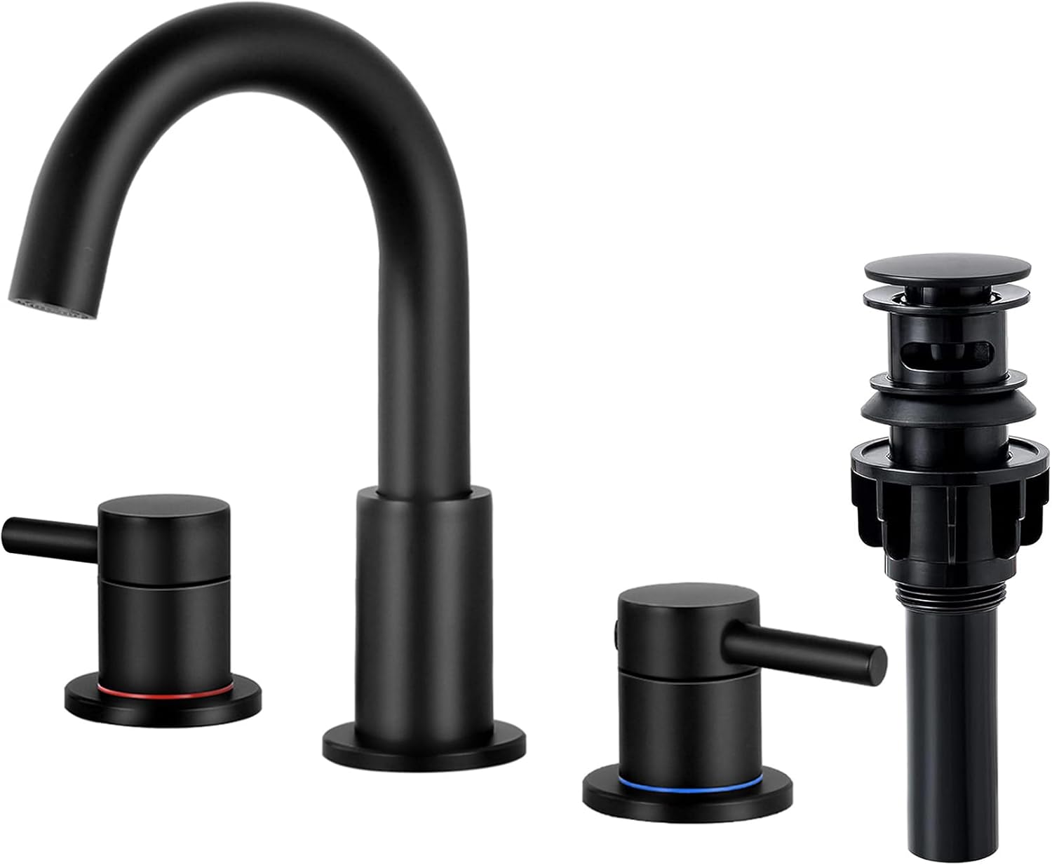 Qomolangma Black Bathroom Faucets for Sink 3 Hole, 8 inch Widespread Bathroom Fa...