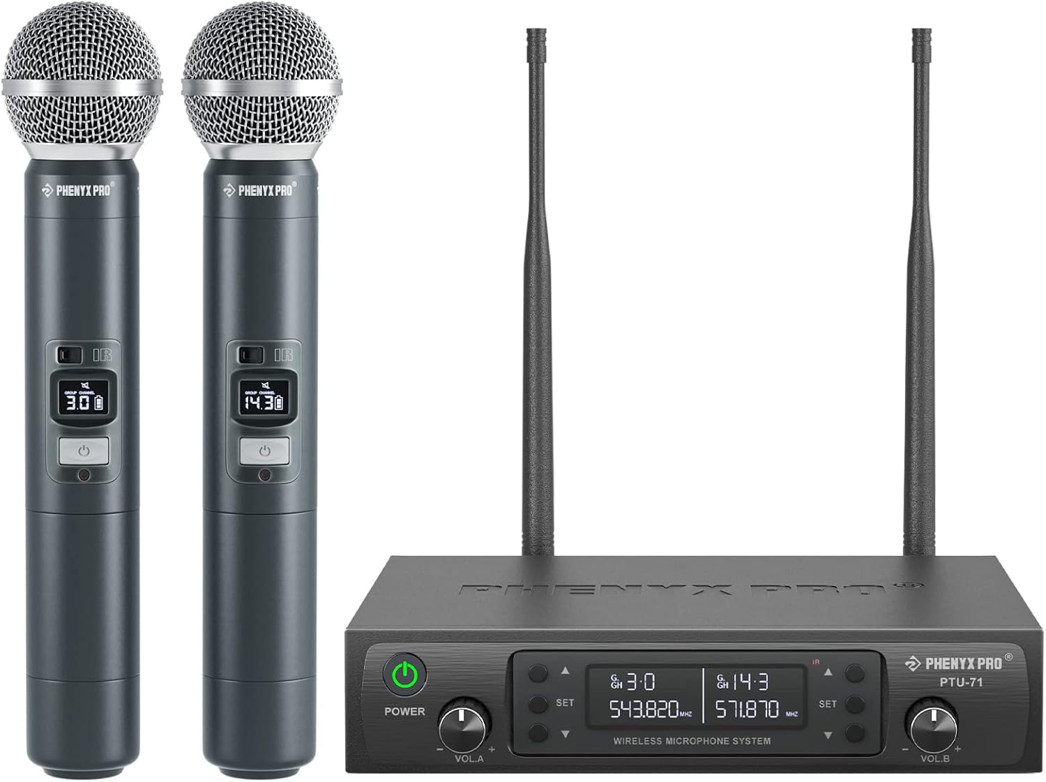 Phenyx Pro Wireless Microphone System, Dual Wireless Mics,w/ 2 Handhelds, Auto S...