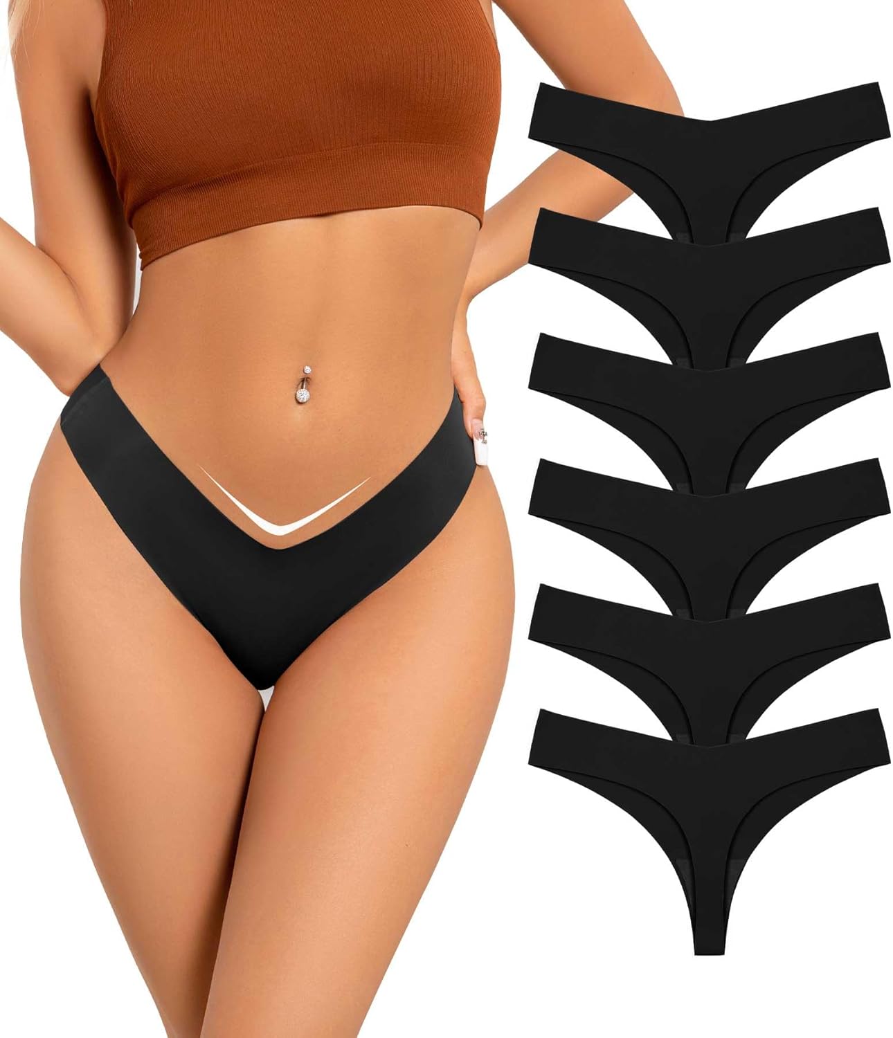 Seamless Thongs for Women V-Shaped No Show Panties Soft Comfortable Breathable W...