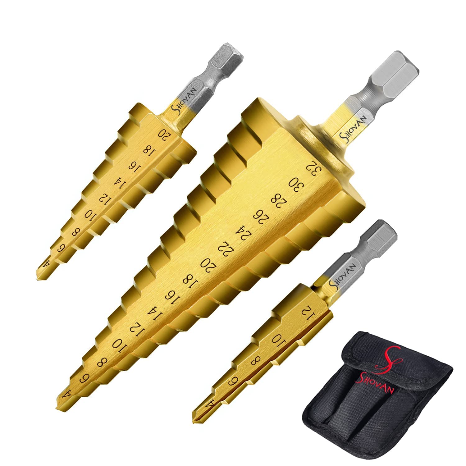 3PCS HSS Step Bits, High Speed Steel Step Drill Bi...