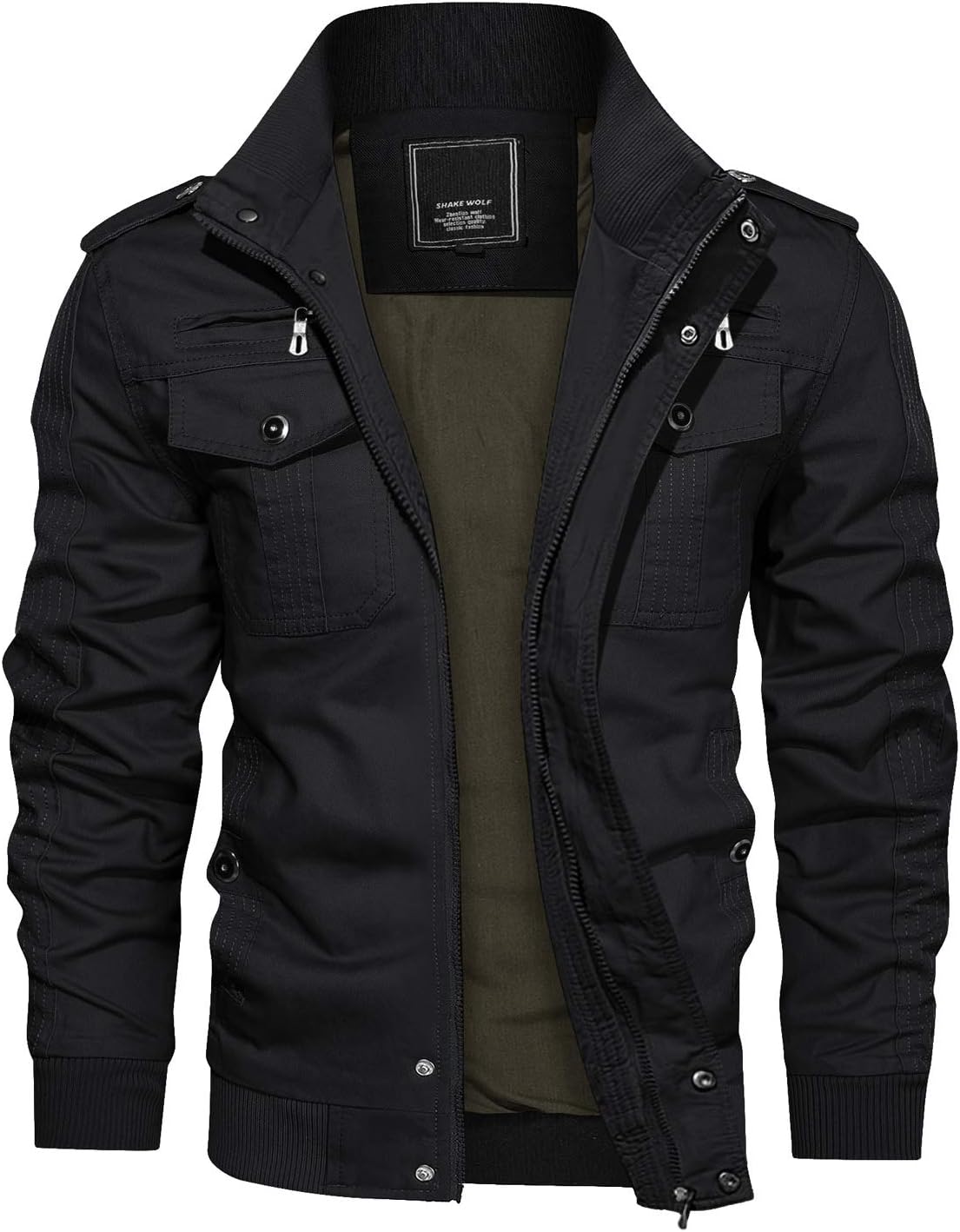KEFITEVD Men's Military Bomber Jackets Cargo Work Jacket Casual Full Zip Coat Wi...