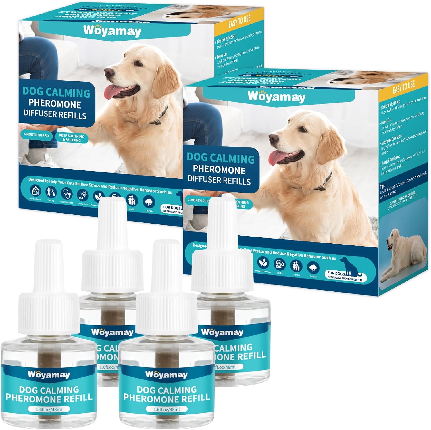 Woyamay Dog Calming Plug in Refills - 4 Pack Calming Dog Pheromones Diffuser Ref...